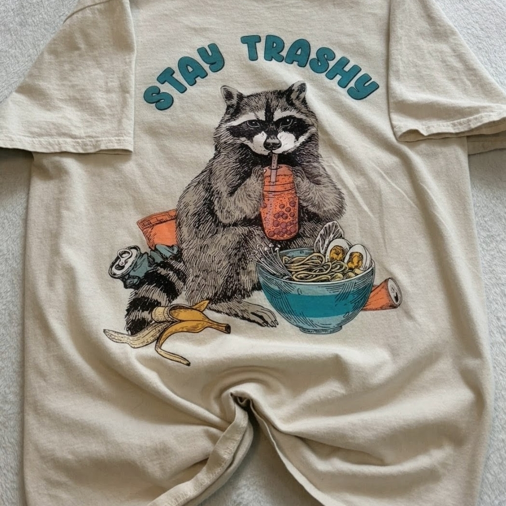 Stay Trashy Raccoon Graphic Tee - Cream
